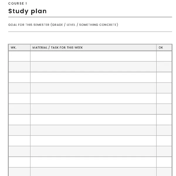 Student Journal - week-by-week study plan